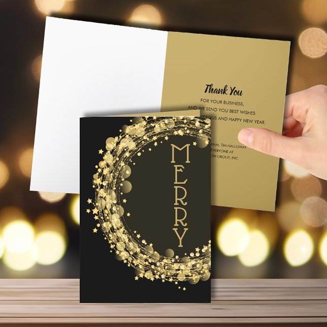 Cartão De Festividades Star Wreath Black Merry Christmas Business (Criador carregado)