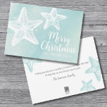 Cartão De Festividades Starfish Beach Christmas<br><div class="desc">Starfish Elegante — Teal Blue Watercolor Beach — Cartão de Natal Feliz. Bela e simples praia moderna tematizada impressão. Um fundo azul-lacrimejante com hetero branco de estrelas-do-mar do oceano! É claro que você pode mudar todas as cores do texto e da fonte, e você pode até mudar a cor do...</div>