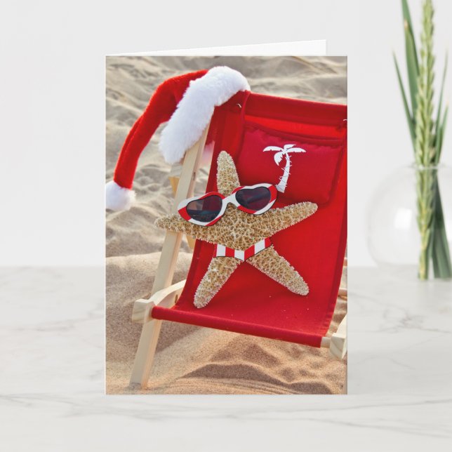 Cartão De Festividades Starfish in beach chair with Santa hat (Frente)