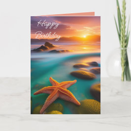 Cartão De Festividades Starfish na praia no amanhecer