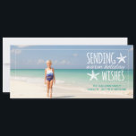 Cartão De Festividades Starfish Warm Holiday Wishes | 2015 Holiday<br><div class="desc">Use your favorite photo for full coverage for this Holiday Photo card. Whimsical fonts with "Sending Warm Holiday Wishes" with white starfish and a thin white boarder. Add two lines of text or you can click on "customize it" to add more text. If you have any questions on the design...</div>