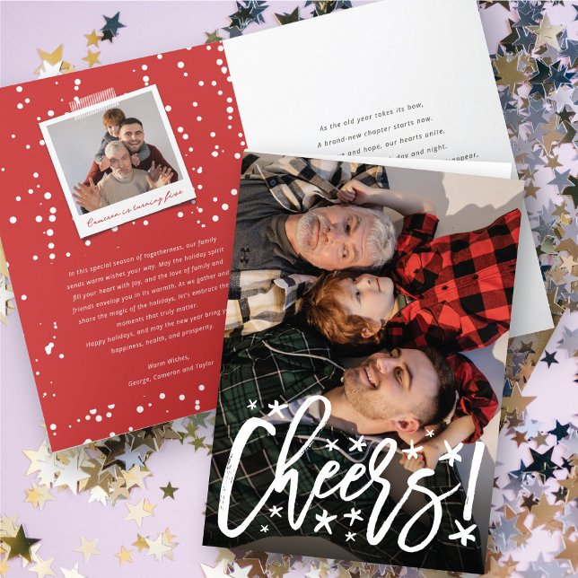 Cartão De Festividades Starry Cheers Brush Script Modern New Year Foto (Criador carregado)