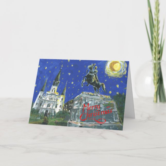 Cartão De Festividades Starry Night Jackson Square Merry Christmas (Frente)