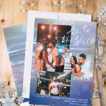 Cartão De Festividades Starry Night Joy para a Colagem de Fotos do Mundo<br><div class="desc">Crie seu próprio cartão de 3 fotos coladas, com Joy para o mundo, em uma estrelada noturna. O design apresenta braçadeiras de aquarela, em tons de violeta e cinza roxa indigo azul, com estrelas, luz estelar e poeira dourada. A alegria ao mundo está escrita em caligrafia moderna, que você pode...</div>