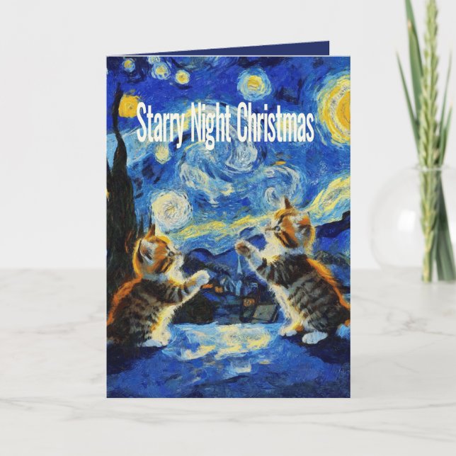 Cartão De Festividades Starry Night Kittymas Christmas Spoof (Frente)