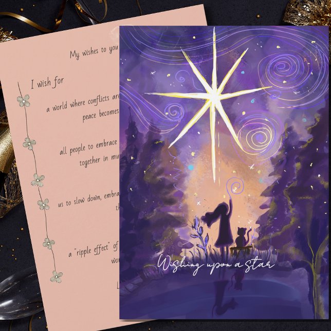 Cartão De Festividades Starry Night New Year Wishes – Wishing Upon a Star (Starry Night New Year Wishes – Wishing Upon a Star Holiday Card)