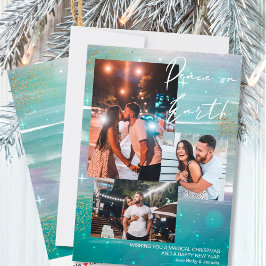 Cartão De Festividades Starry Night Peace on Earth 3 Photo Collage Green