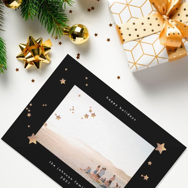 Cartão De Festividades Starry Premium Black Onyx Photo Christmas Happy (Criador carregado)