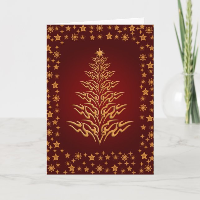 Cartão De Festividades Starry Stylish Christmas Tree Greetings Card Red (Frente)