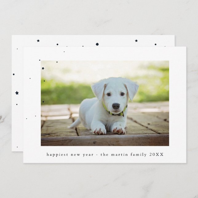 Cartão De Festividades Stars and Dots New Year Photo (Frente/Verso)