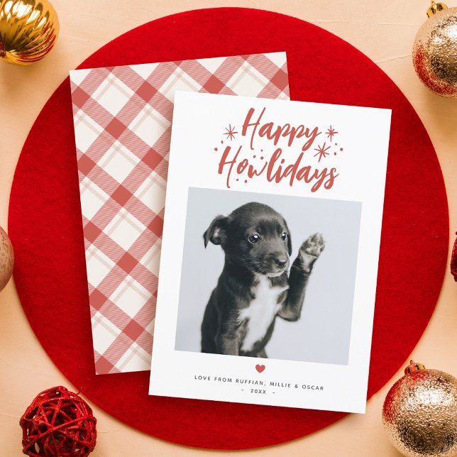 Cartão De Festividades Stars & Script Happy Howlidays Pet Photo Christmas (Criador carregado)