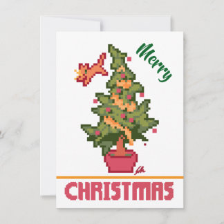 Cartão De Festividades stealing cat, tree, pixelart Merry Christmas 