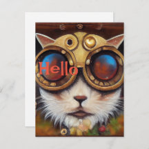 Steampunk Cat Notecard para dizer "Olá"