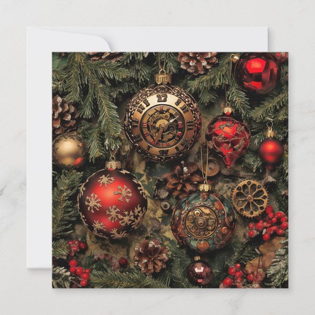 Cartão De Festividades Steampunk Christmas Greeting Card (Frente)