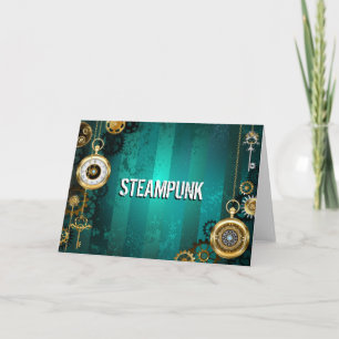 Cartão De Festividades Steampunk Jewelry Watch em um fundo verde