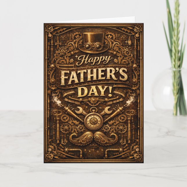 Cartão De Festividades Steampunk Mechanical Vintage Fathers Day (Frente)