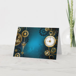 Cartão De Festividades Steampunk turquoise Background with Gears