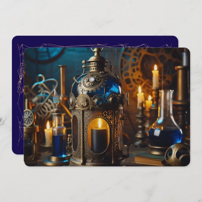 Cartão De Festividades Steampunk Victorian Gothics Lab Spooky (Frente/Verso)