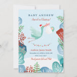 Cartão De Festividades Stork Santa Claus Christmas Birth Annoucement<br><div class="desc">This cute and eye-catching card is perfect to announce the birth on a baby on Christmas Day or during the Holiday season. It features a winter scene with trees, houses and snow in the background. A cute stork character is flying and is wearing a Santa Claus hat. The gender neutral...</div>