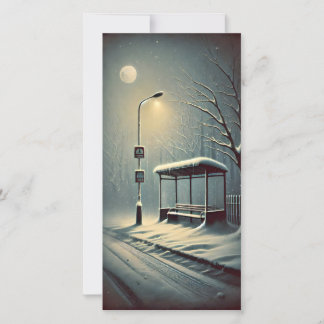 Cartão De Festividades Strange Dark City Bus Stop Snowy Winter Night Card