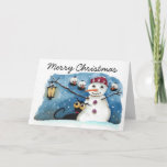 Cartão De Festividades Stressie Cat & the snowman<br><div class="desc">Lovely Christmas card for your family and friends - You can customize these with your own words too!</div>
