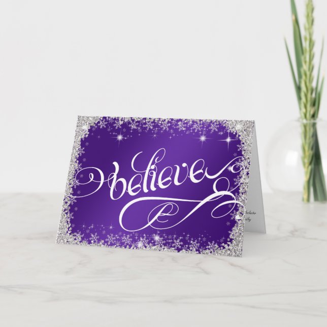 Cartão De Festividades Striking Royal Purple believe message PERSONALIZE (Frente)
