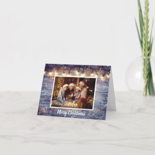 Cartão De Festividades String Light Rustic Wood Photo