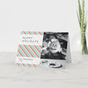 Cartão De Festividades Stripe Patern Foto de Natal Colorida Moderna