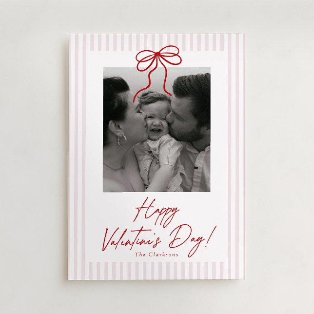 Cartão De Festividades Striped,  Bow Valentines Day Photo Card (Criador carregado)