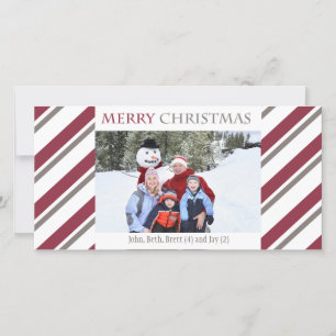 Cartão De Festividades Striped Holiday Photo Card-burgundy
