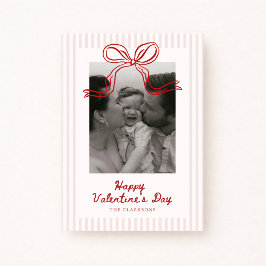 Cartão De Festividades Striped Red Bow Valentine’s Day Photo Card