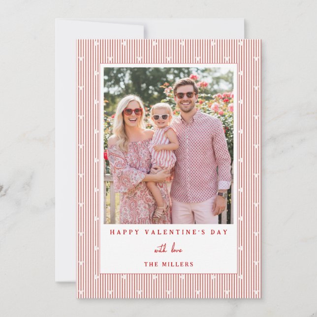 Cartão De Festividades Stripes & Hearts Happy Valentine's Day Photo Card (Frente)
