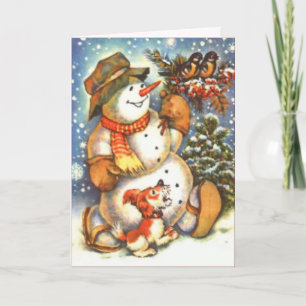 Cartão De Festividades Strolling Happy Snowman Custom Greetings Card