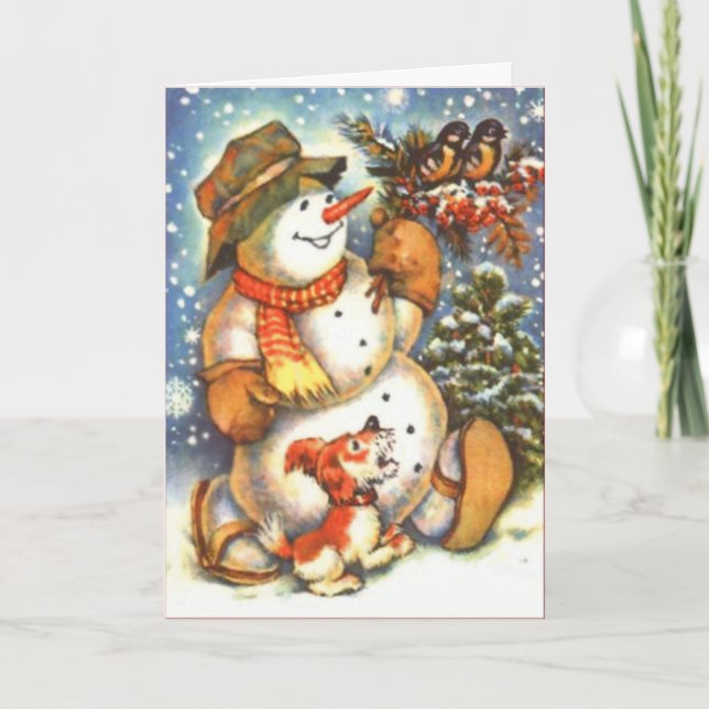Cartão De Festividades Strolling Happy Snowman Custom Greetings Card (Frente)