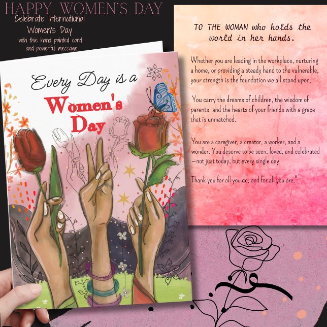 Cartão De Festividades Stronger Together Hands & Tulips Womens Day Card (Stronger Together Hands & Tulips Womens Day Card)