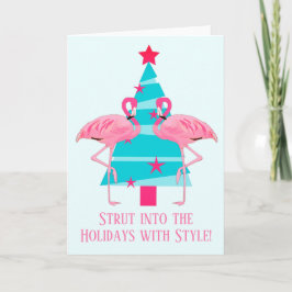 Cartão De Festividades Strut Into the Holidays with Style Flamingos