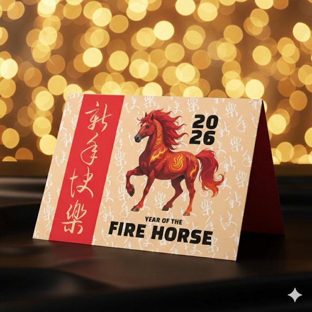 Cartão De Festividades Stunning Chinese Year of the Fire Horse 2026 (Stunning Chinese New Year of the Fire Horse 2026 Greeting Card Cover Photo)
