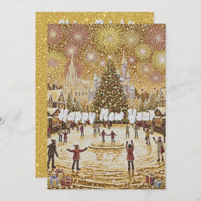 Cartão De Festividades stunning Gold Glitter New Year's Eve Greeting Card (Frente/Verso)