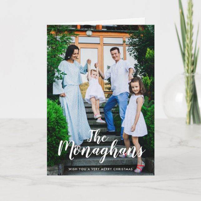 Cartão De Festividades Stylish Name Holiday Greeting Card | Vertical (Frente)