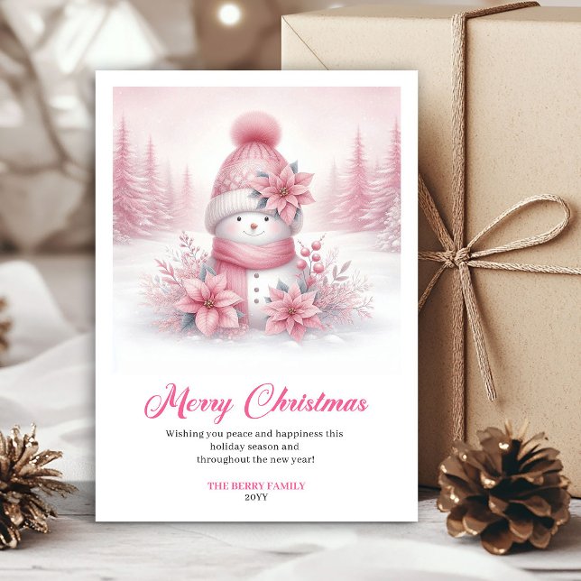 Cartão De Festividades Stylish Pink Snowman Digital Festive Scene Greetin (Stylish Pink Snowman Digital Festive Scene Greeting Card

)