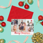 Cartão De Festividades Stylish Red Merry Christmas 5 Photo Collage<br><div class="desc">These fun and modern holiday photo cards are perfect for sending out to family and friends this Christmas. The design features a red typography "Merry Christmas" with a 5 photo collage that is easy to change to make it personal to you and your family.</div>