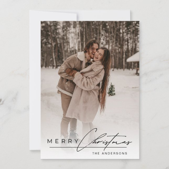 Cartão De Festividades Stylish Script Elegant Photo Merry Christmas  (Frente)