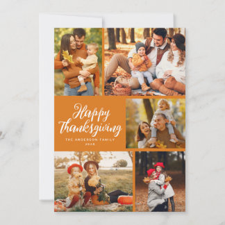 Cartão De Festividades Stylish script orange thanksgiving photo