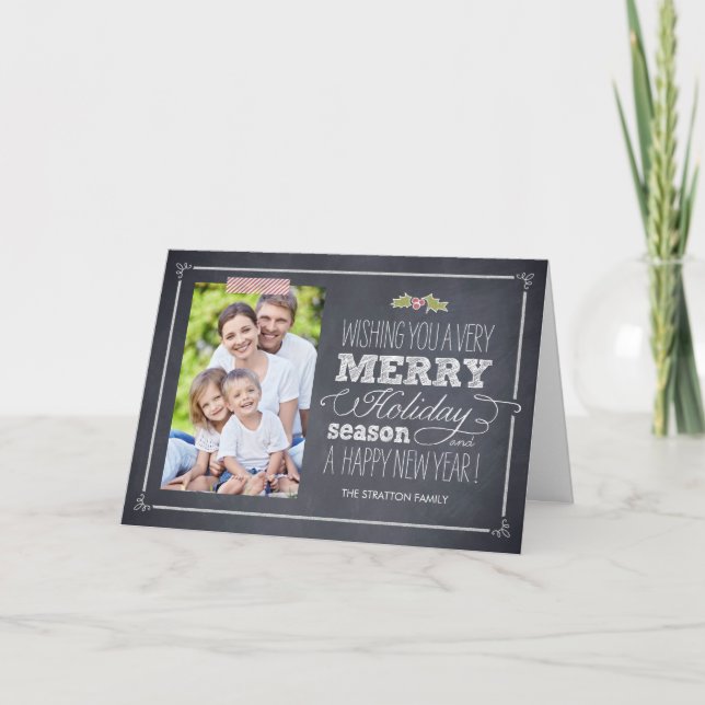 Cartão De Festividades Stylishly Chalked Holiday Photo Card (Frente)