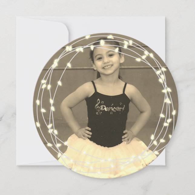 Cartão De Festividades Sua foto com as costas das luzes brancas (Frente)