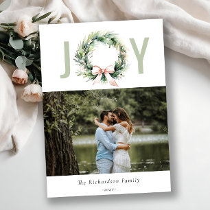 Cartão De Festividades Suave Alegria Blush Green Christmas Wreath Photo