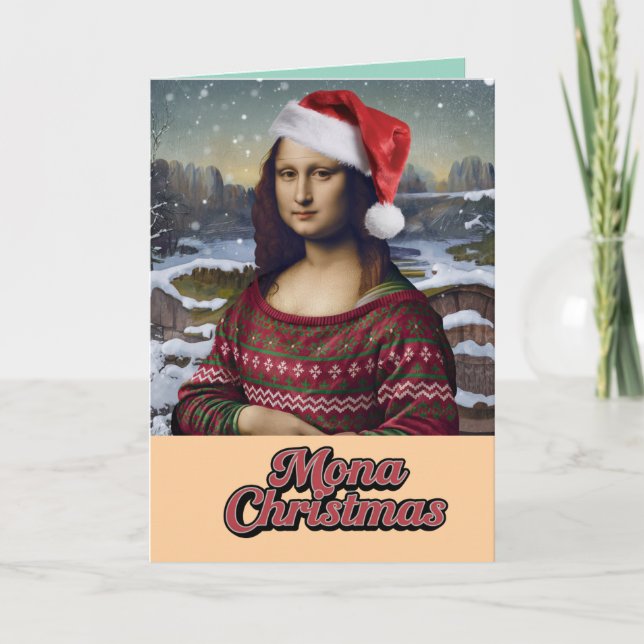 Cartão De Festividades Suéter de Natal da Mona Lisa (Frente)
