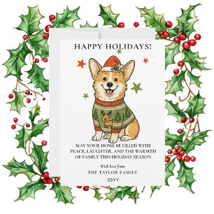Cartão De Festividades Suéter de Natal do Corgi Fofo Renaud Feio