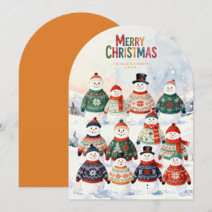 Cartão De Festividades Suéter de Natal Feio de Boneco de Neve Laranja TMF