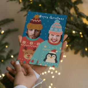 Cartão De Festividades Suéter de Natal Personalizado com Foto Divertida